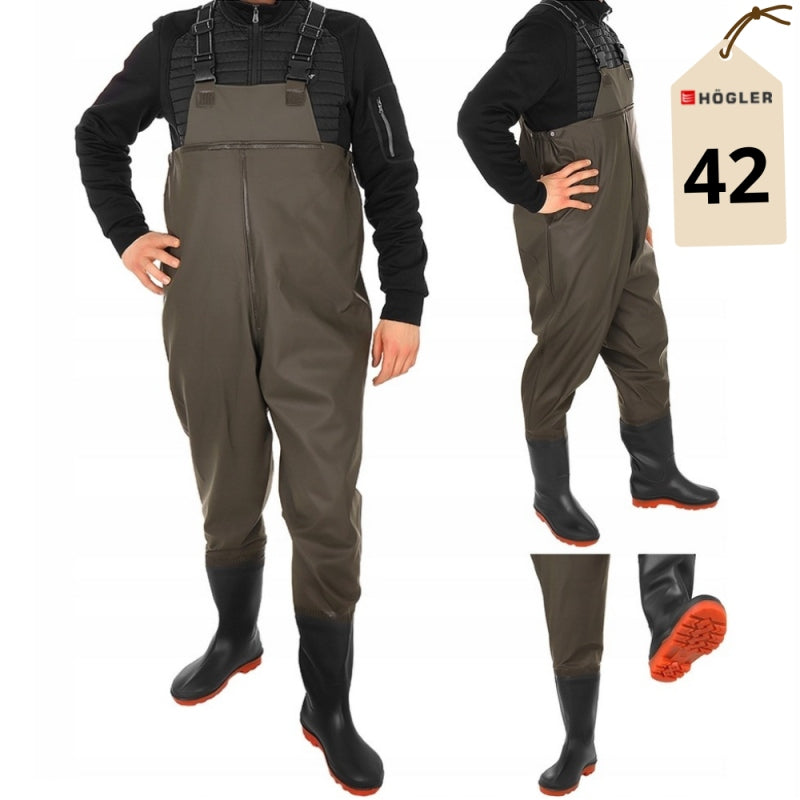 FISHING WADERS WELLIES TROUSERS WATERPROOF SUSPENDERS SIZE 42