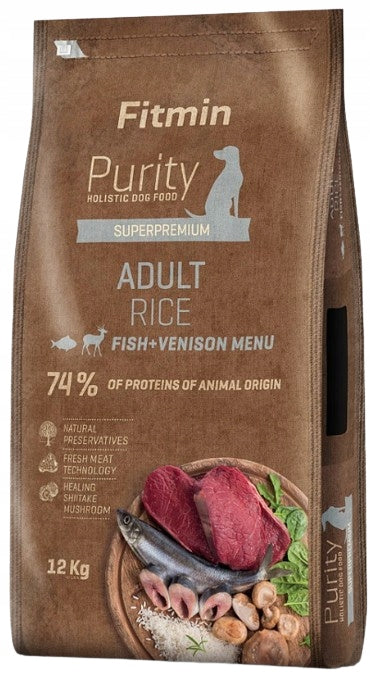 FITMIN DOG PURITY ADULT RICE dry dog food VENISON AND FISH 12 kg