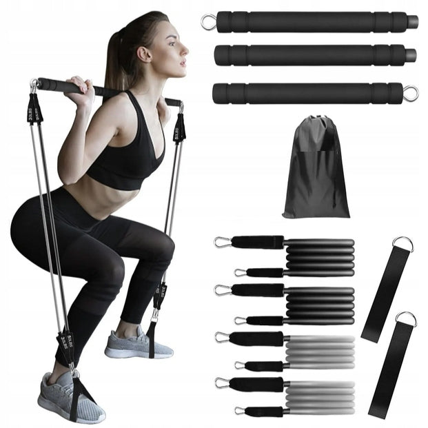 FITNESS EXERCISE BAR PILATES BAR STICK FOLDING RESISTANCE RUBBER EXPANDER