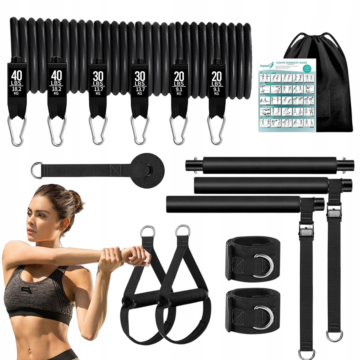 FITNESS EXERCISE BAR PILATES BAR STICK FOLDING RESISTANCE RUBBER EXPANDER