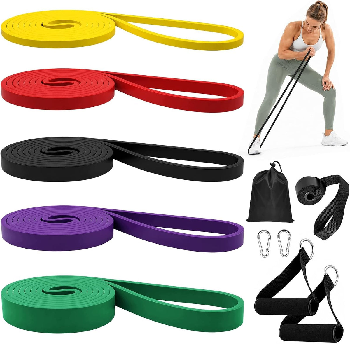 FITNESS EXERCISE RUBBERS 5 LEVELS OF RESISTANCE SET WITH HANDLES