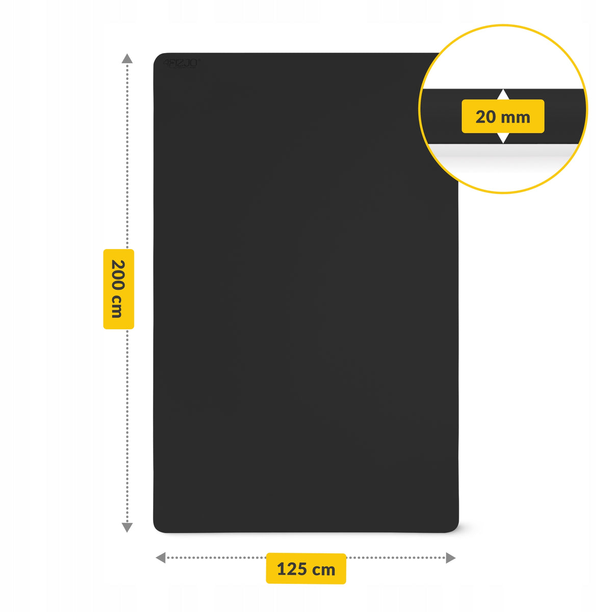 FITNESS GYMNASTIC MAT FOR YOGA EXERCISES GIANT 2 m x 1,25 m Color black