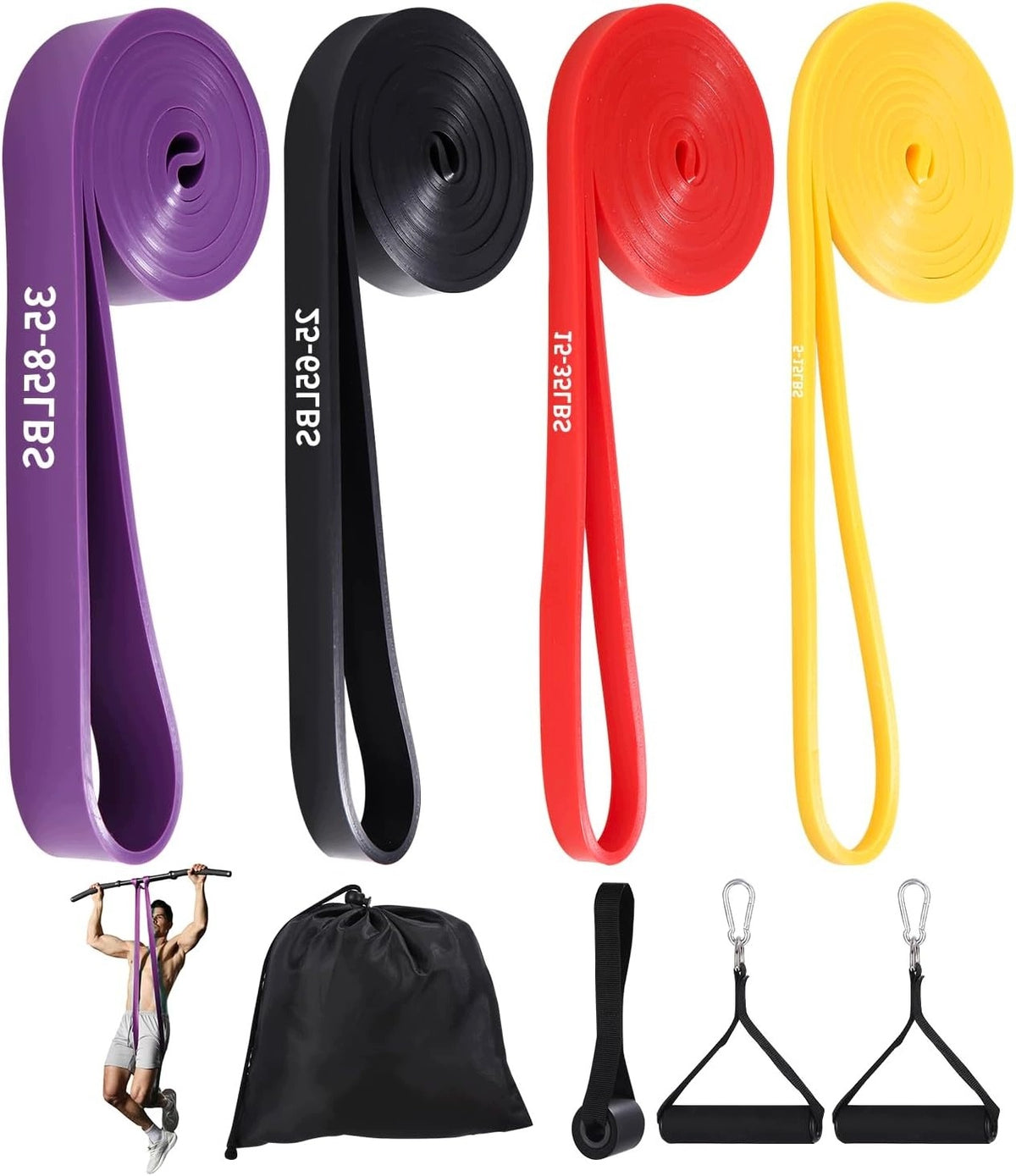 FITNESS RESISTANCE BANDS WITH DOOR HANDLES CARRYING BAG 4 LEVELS