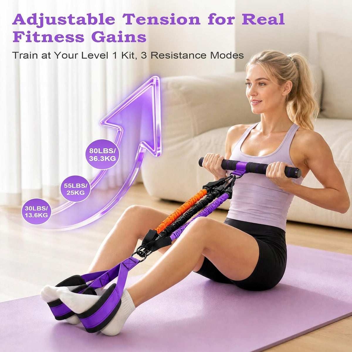 FITNESS RUBBER PEDAL RESISTANCE TAPE 3 LEVELS HANDLES EXERCISE SET Brand no brand