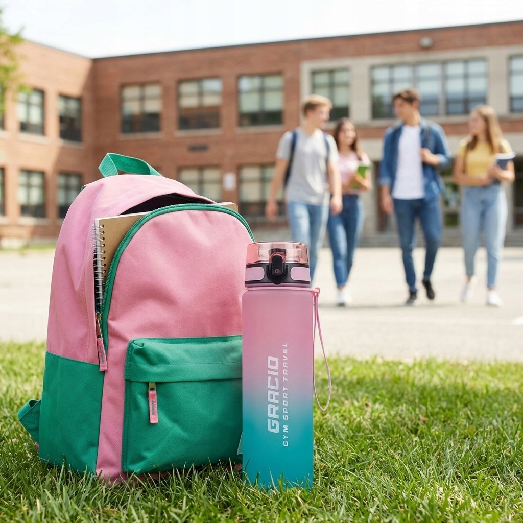 FITNESS SPORTS WATER Bottle 1L Tritan Motivational Measure BPA Free GRACIO Color pink