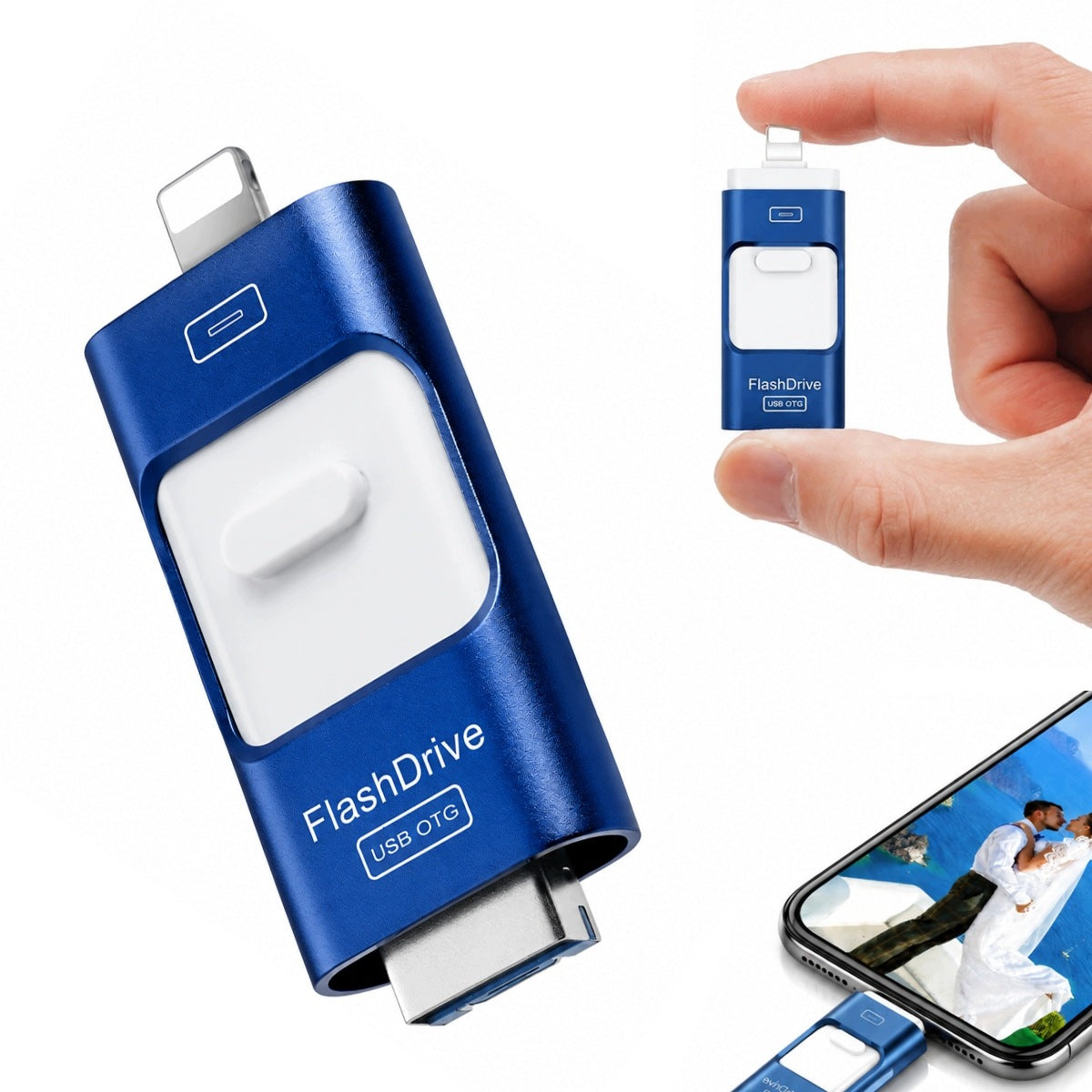 FLASH DRIVE 128GB 4IN1 USB 3.0 IPHONE LIGHTNING ANDROID MICRO USB BLUE