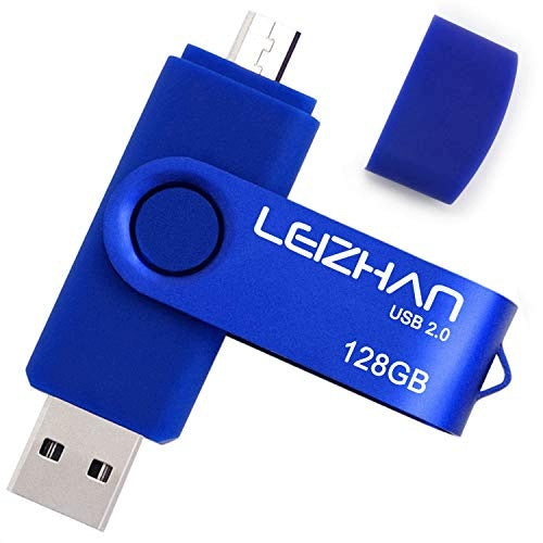 FLASH DRIVE 128GB USB 2.0 MICRO 2IN1 ROTATING FOR SMARTPHONE home gift Color blue