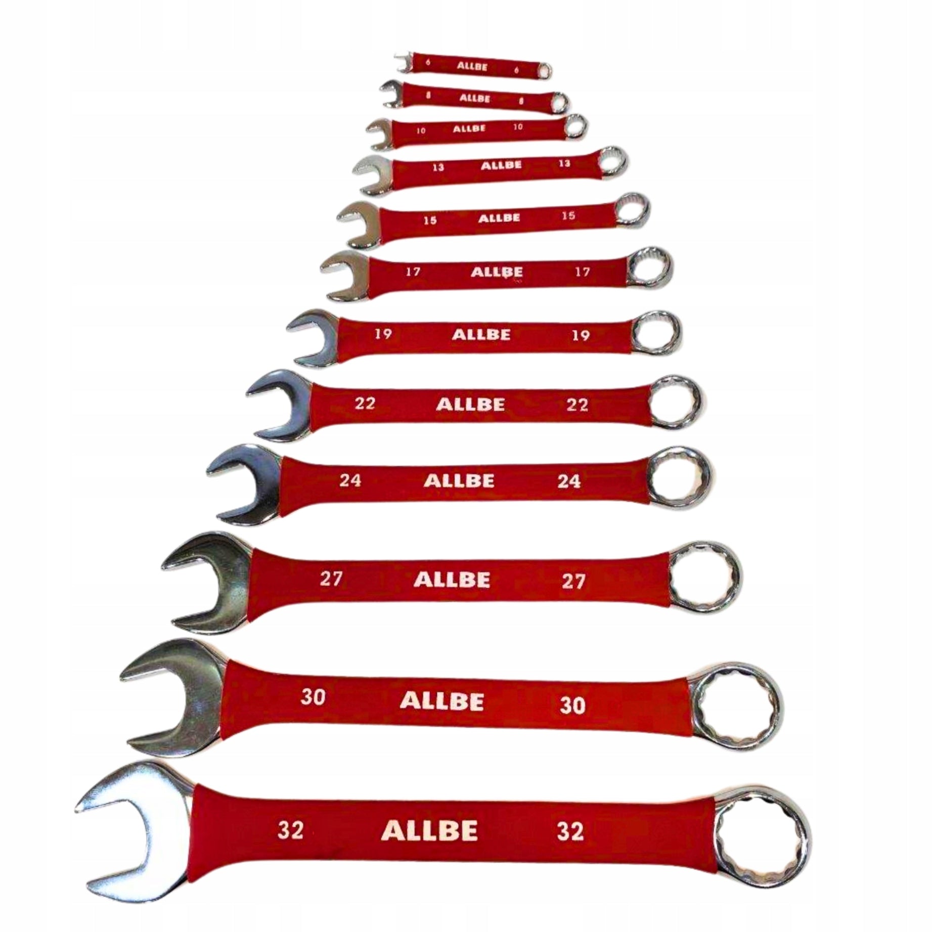 FLAT EYE WRENCHES 6-32mm SHEET SET OF WRENCHES WITH RUBBER 12 pcs. Brand Allbe