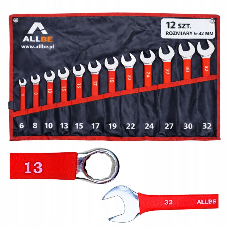 FLAT EYE WRENCHES 6-32mm SHEET SET OF WRENCHES WITH RUBBER 12 pcs.