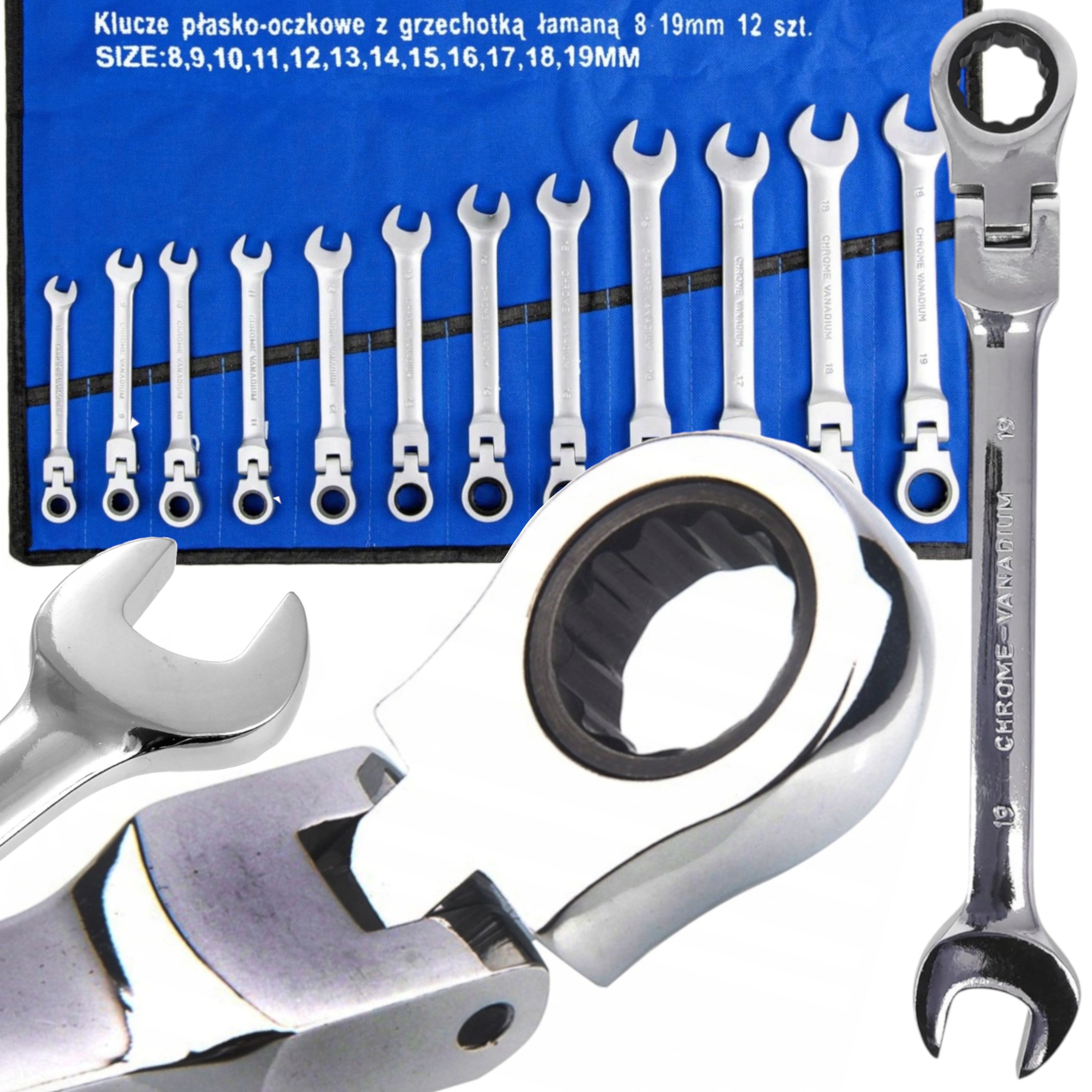 FLAT EYE WRENCHES WITH RATCHET BROKEN 8-19MM 12el SET OF KEYS