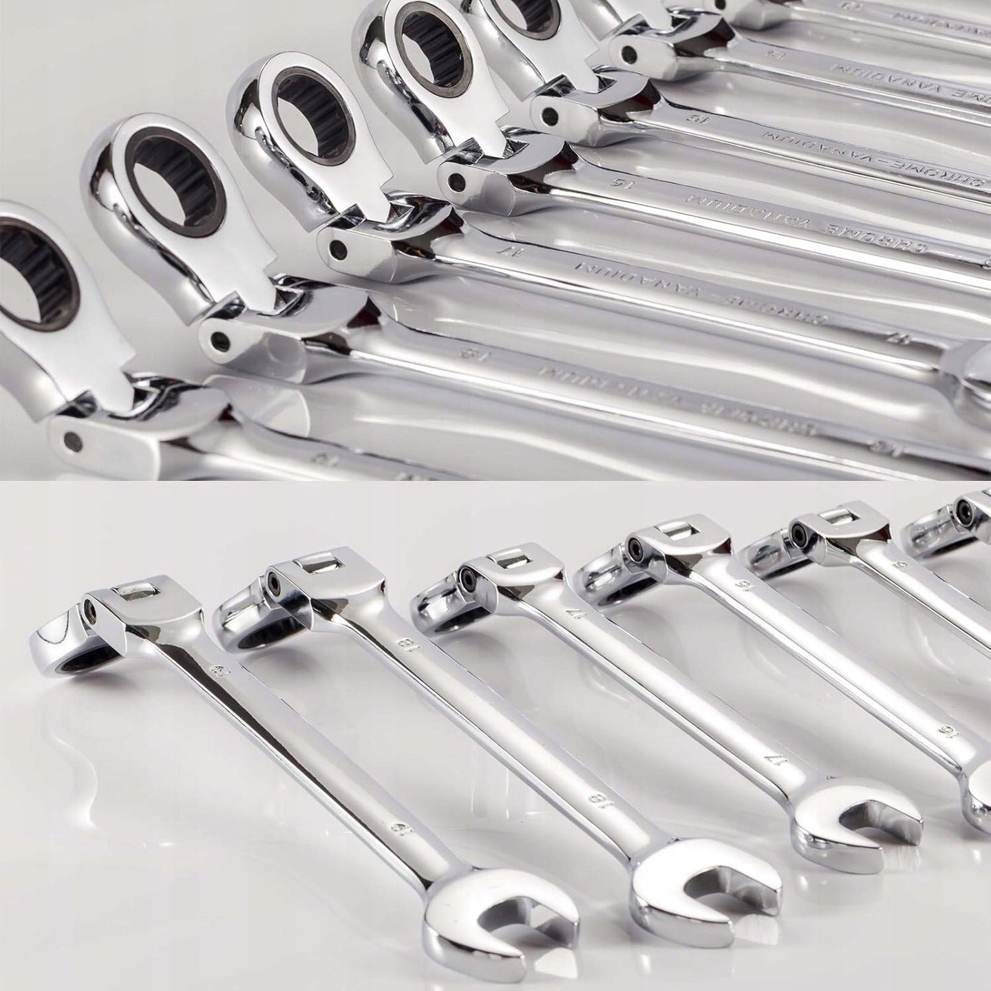 FLAT EYE WRENCHES WITH RATCHET BROKEN 8-32mm SET OF KEYS 13el suitcase Product weight with unit packaging 5 kg