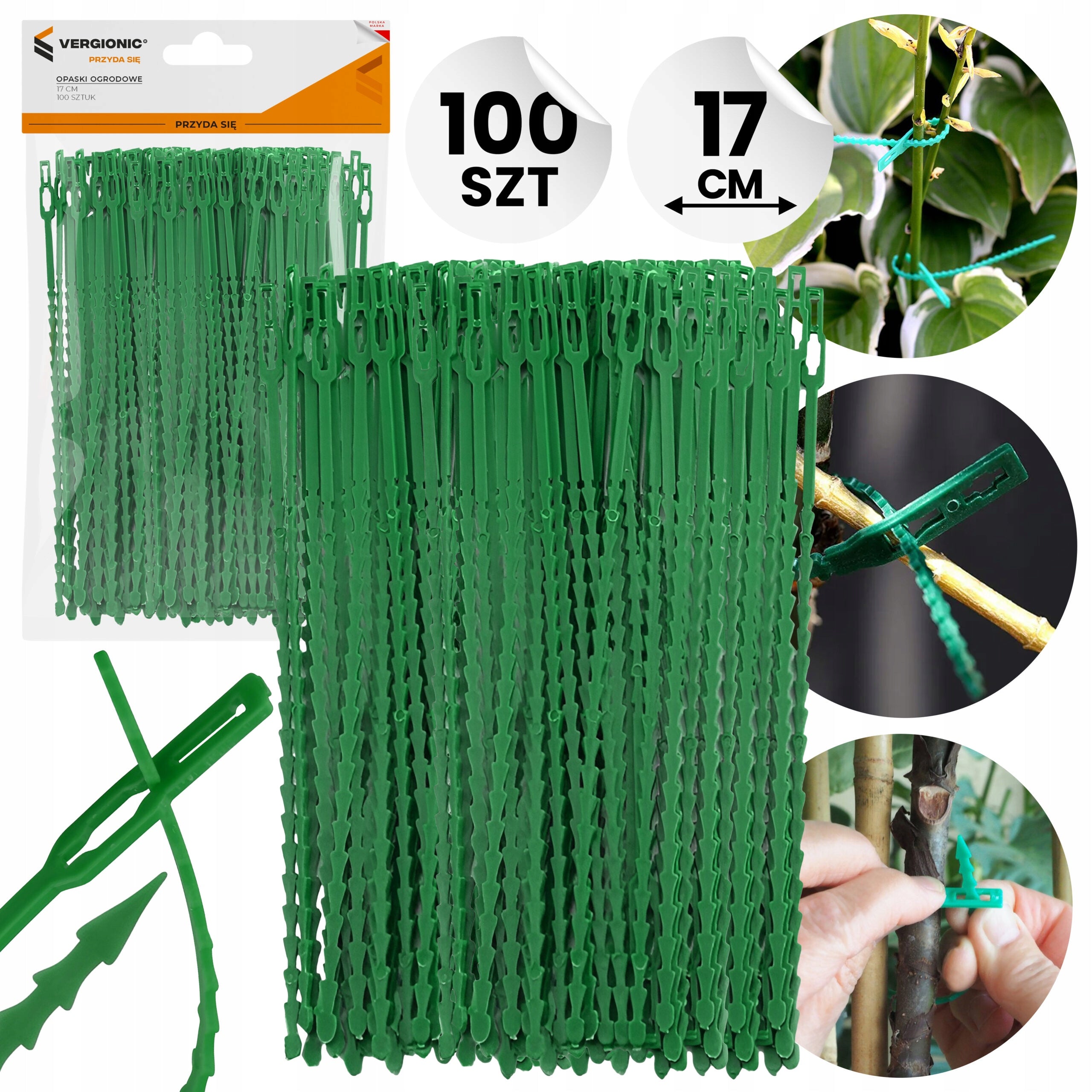 FLAT GARDEN BANDS FOR PLANT FASTENING GREEN BRANCHES 17 cm 100 pcs. Manufacturer code 8128