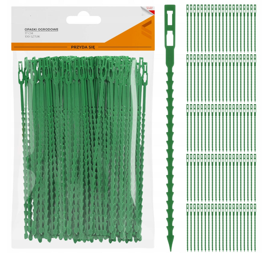 FLAT GARDEN BANDS FOR PLANT FASTENING GREEN BRANCHES 17 cm 100 pcs.