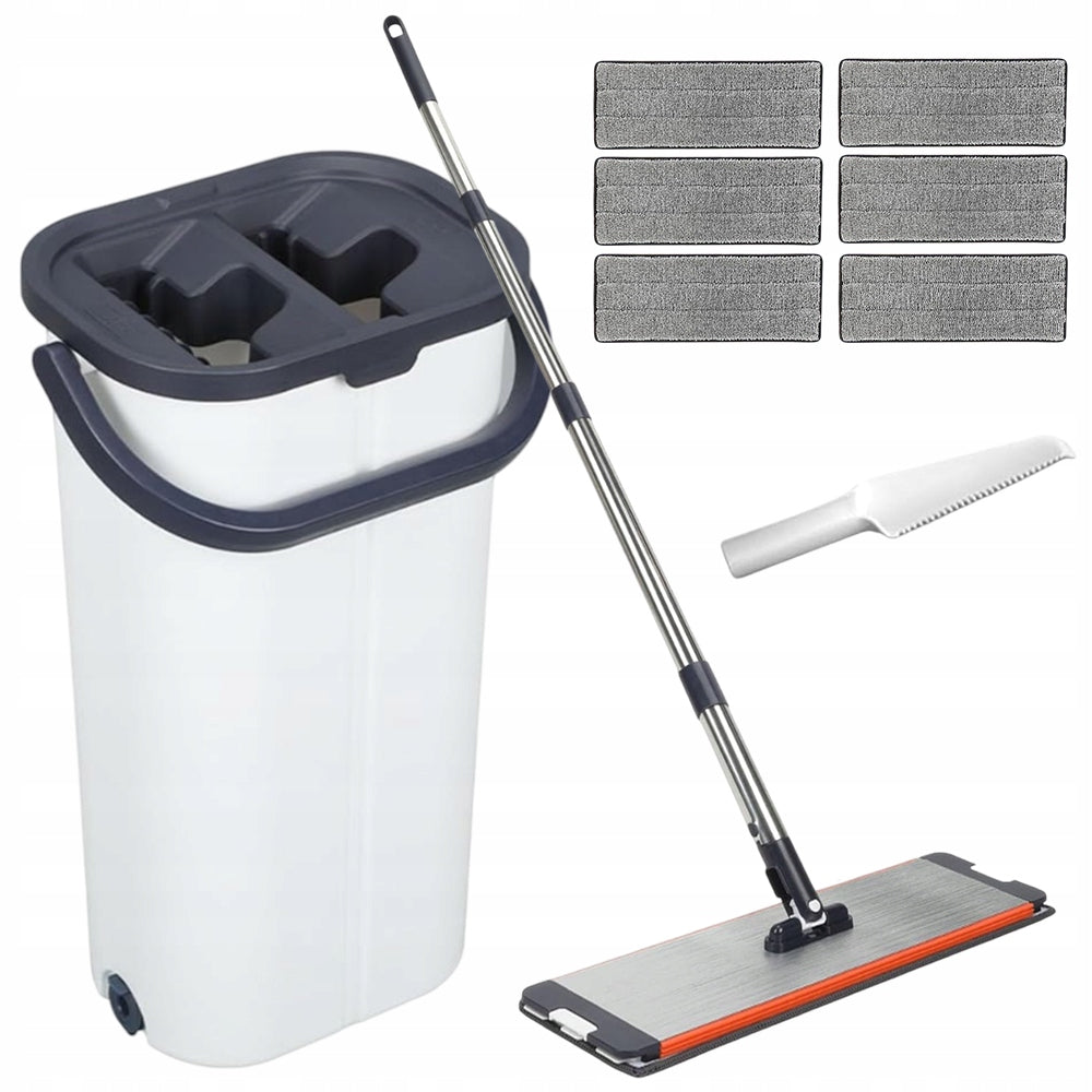 FLAT MOP 40CM WITH BUCKET +6X MICROFIBER CARTRIDGE ROTATION 360° WET MOP DRY