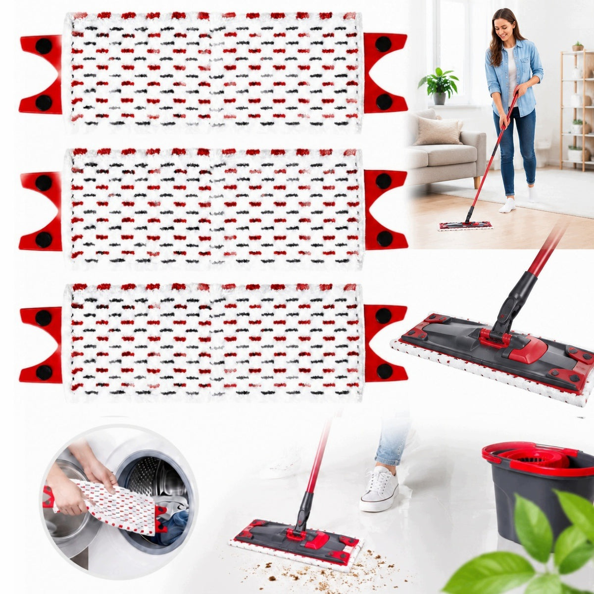 FLAT MOP COVER 14X45,5CM MICROFIBER INSERT SET OF 3 PCS PER BUTTON