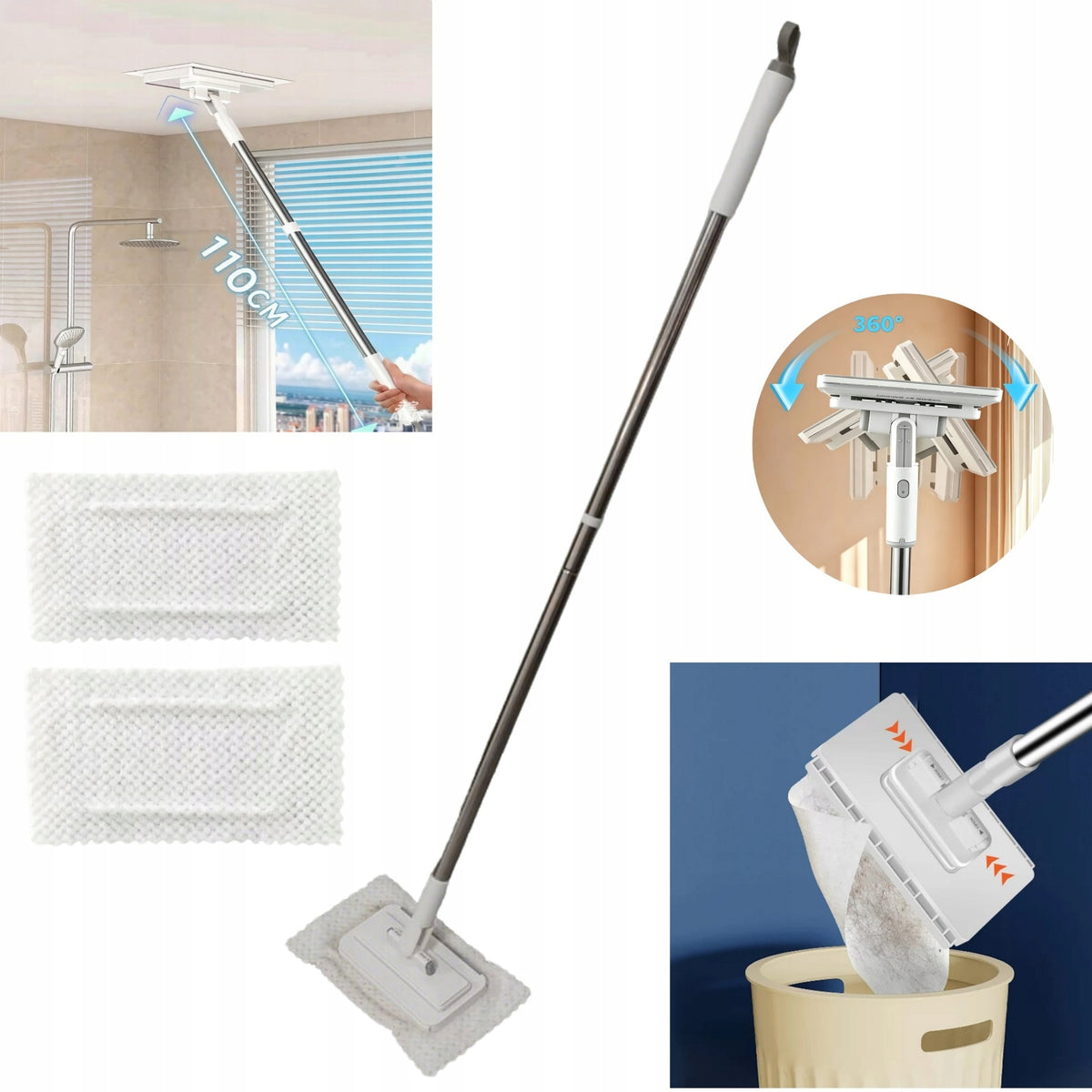 FLAT MOP FLAT ROTARY MOP MICROFIBER CLOTH LIGHTWEIGHT UNIVERSAL FOR WALLS