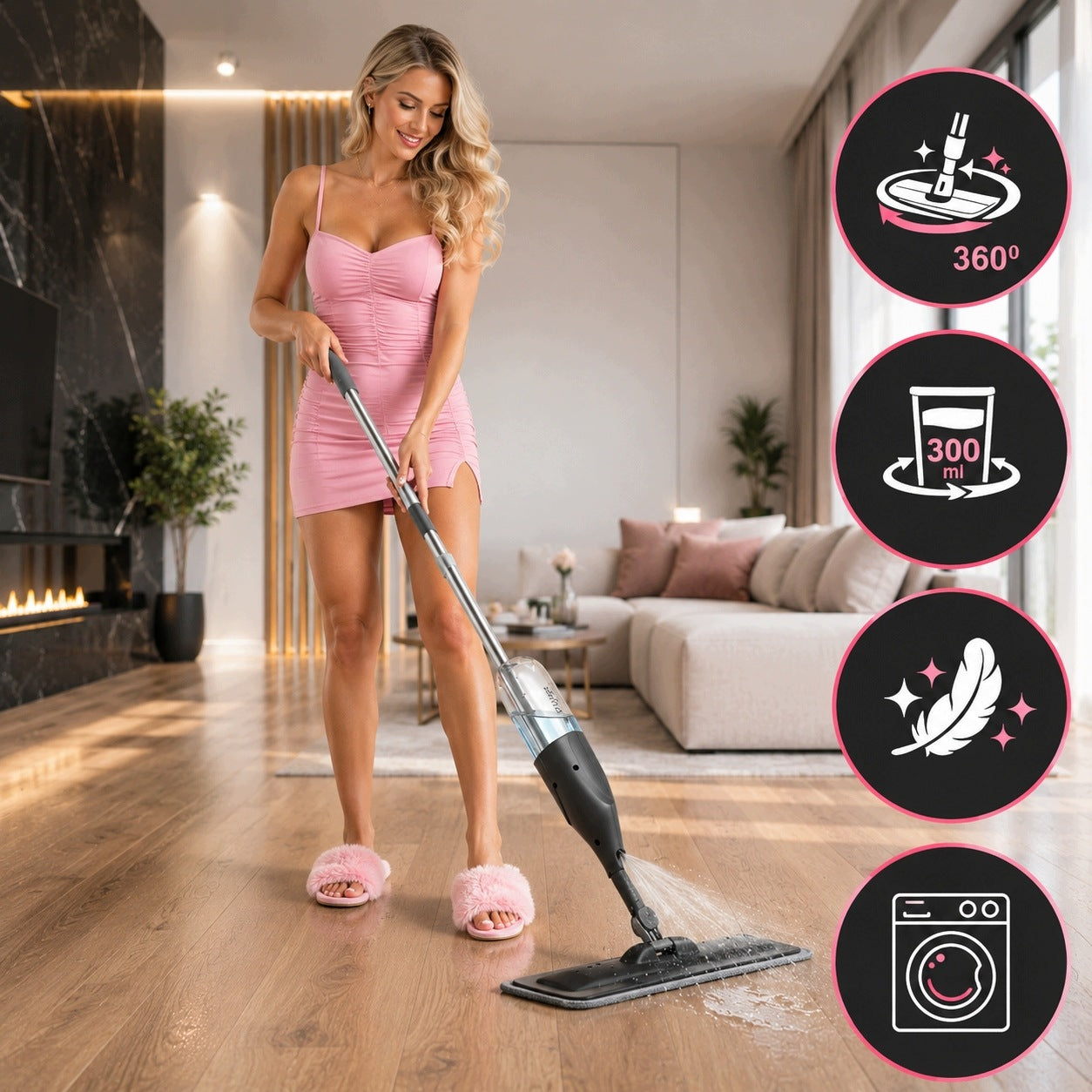 FLAT MOP FOR CLEANING FLOORS WITH WASHER FLAT 3 x MICROFIBER 300ml Manufacturer code MOP DO MYCIA PODŁÓG DUŻA POJEMNOŚĆ ZBIORNIKA
