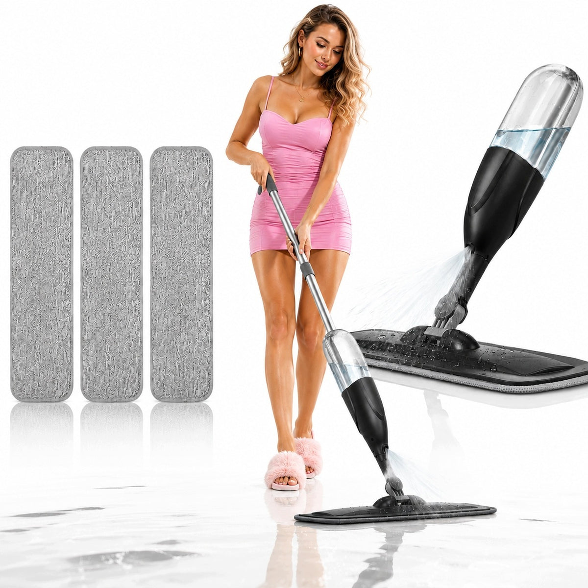 FLAT MOP FOR CLEANING FLOORS WITH WASHER FLAT 3 x MICROFIBER 300ml