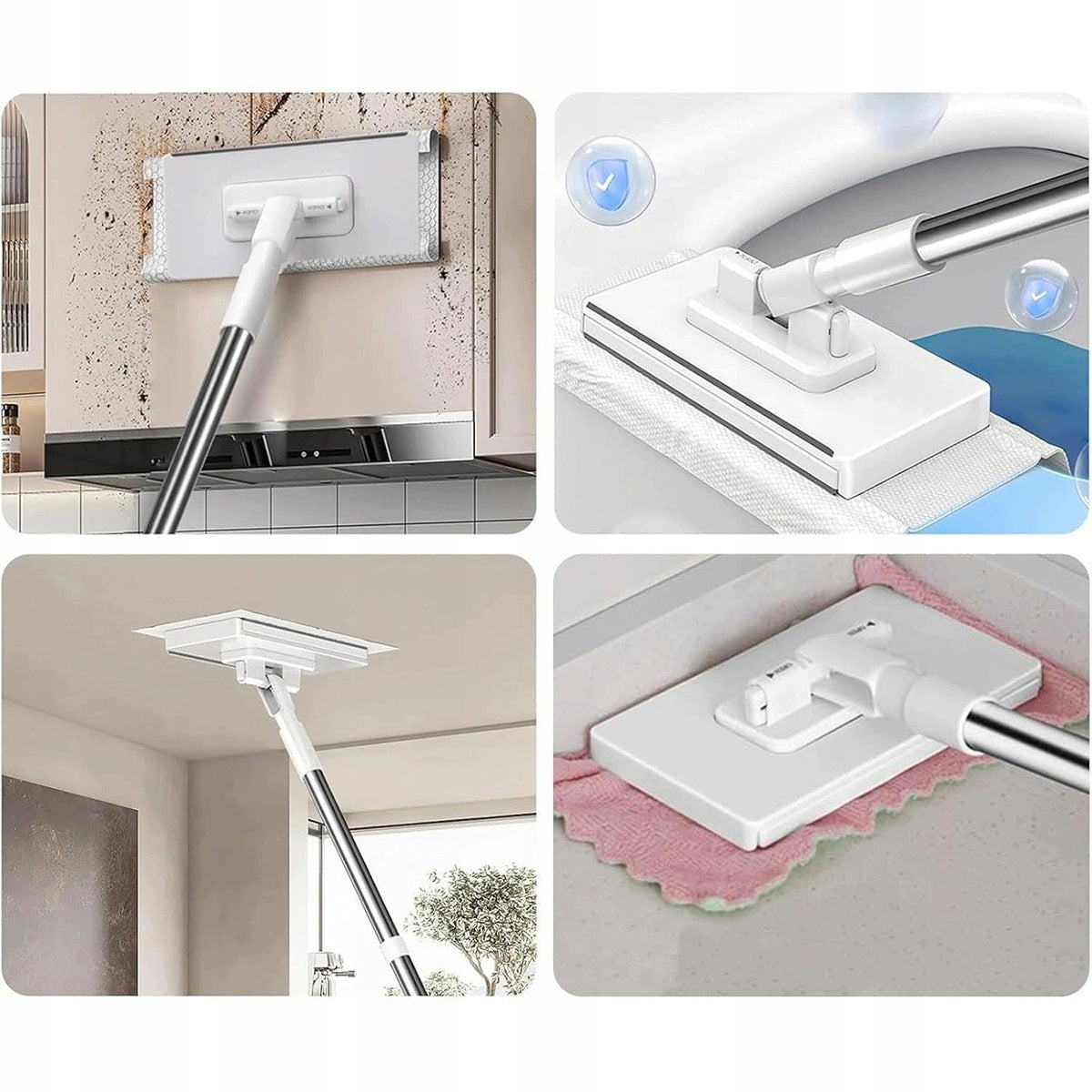 FLAT MOP FOR CLEANING WINDOWS AND FLOORS WHITE WITH 4PCS CLOTHS UNIVERSAL NEW Manufacturer code 6921988505087