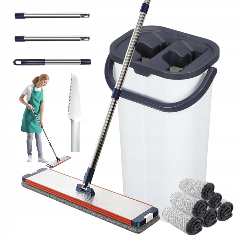 FLAT MOP ROTARY TWO CHAMBER SQUEEZER BUCKET MICROFIBER + 6 MAT