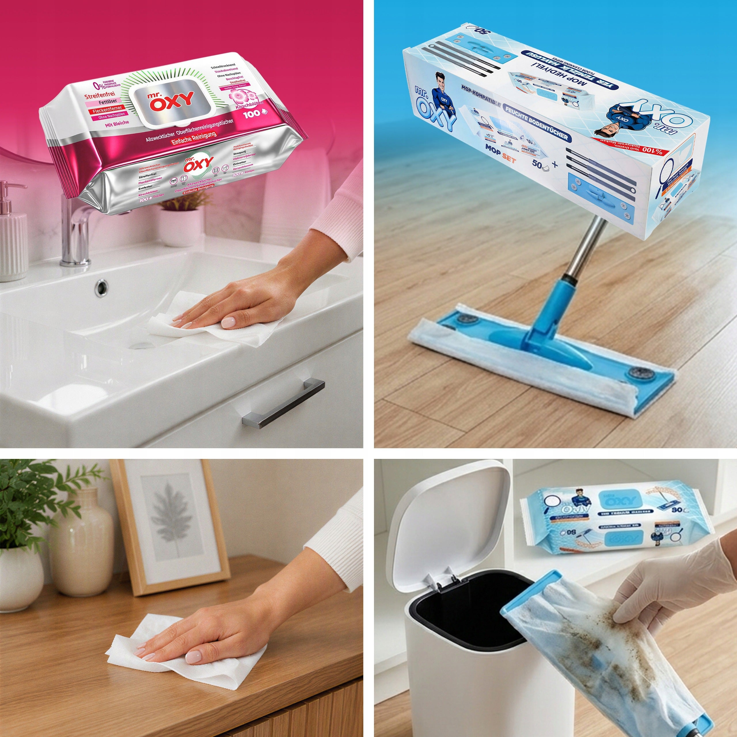 FLAT MOP SET OF WET WIPES 50 PCS MR OXY + WIPES 100 PCS. Manufacturer code 5906909728111