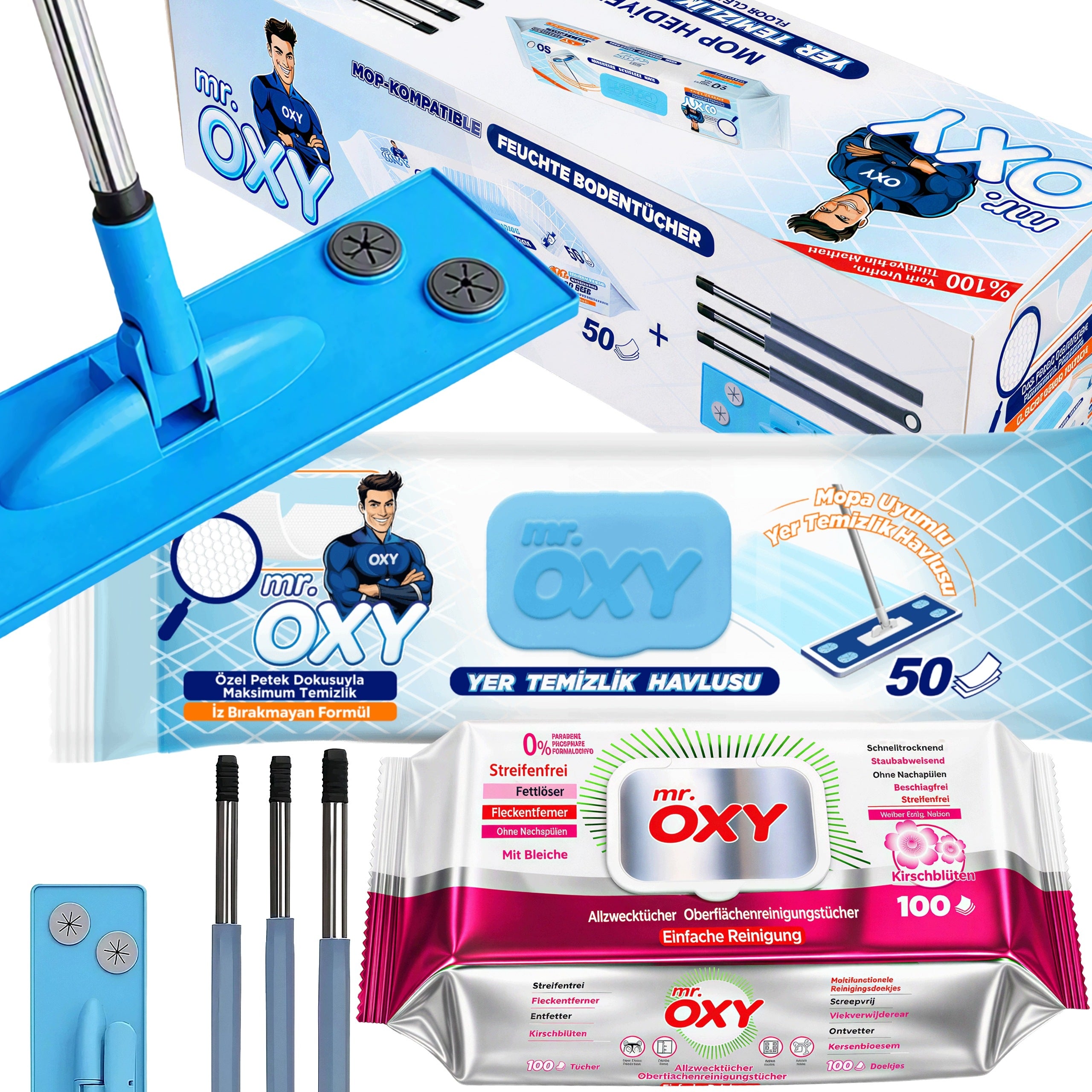 FLAT MOP SET OF WET WIPES 50 PCS MR OXY + WIPES 100 PCS.