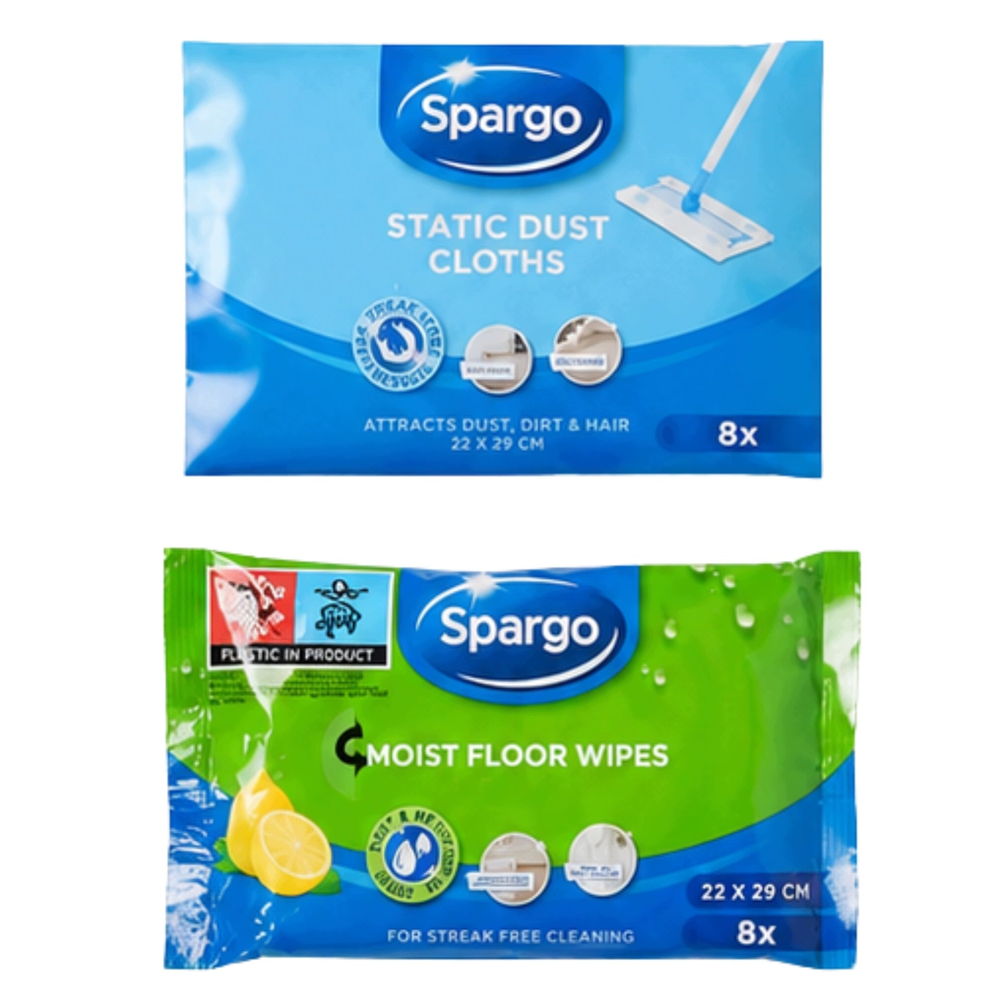 FLAT MOP SPARGO with replaceable cloths 8 wet and 8 dry Packaging status original