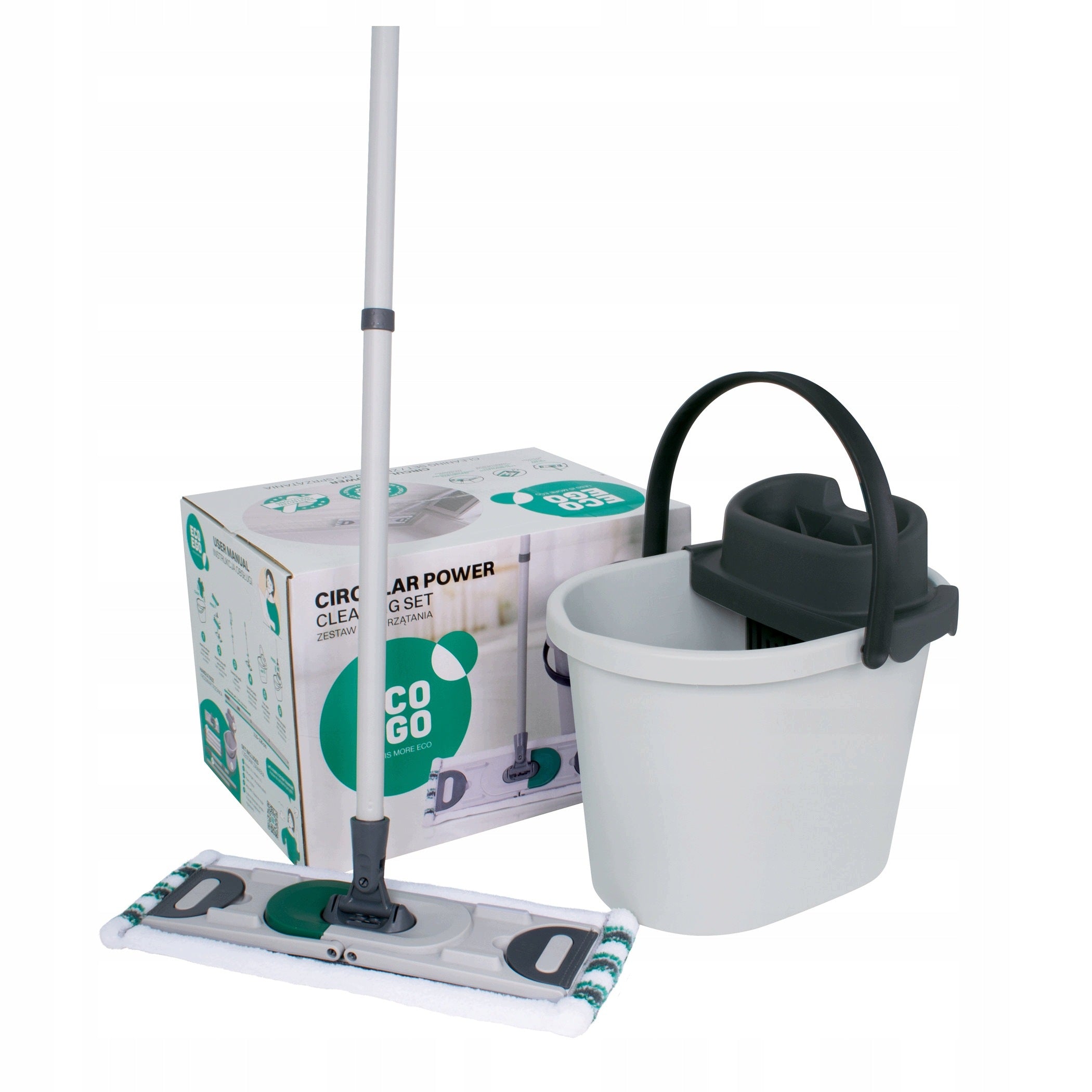 FLAT MOP + STICK 130cm FOLDING + BUCKET 13L SET with ECO EGO squeezer
