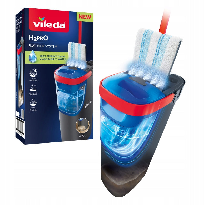 FLAT MOP VILEDA H2PRO TWO-CHAMBER WATER SEPARATION CLEAN DIRTY SET Manufacturer code Mop do sprzątania narożników, płytek i paneli