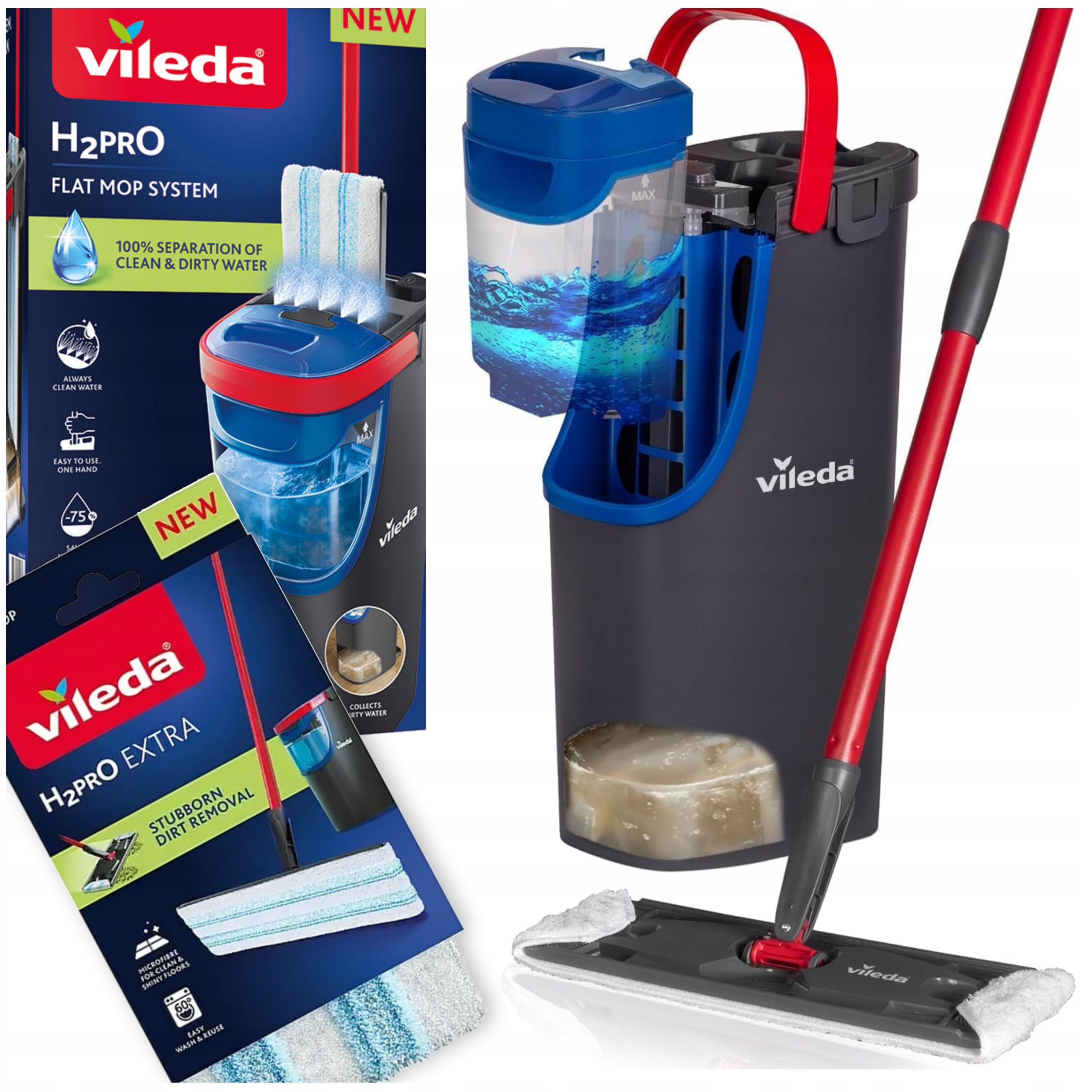 FLAT MOP VILEDA UNIVERSAL TANKS WATER CLEAN DIRTY BUCKET LARGE