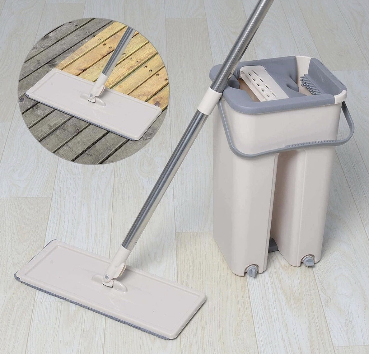 FLAT MOP WITH BUCKET SQUEEZER 2 CHAMBERS + 3 MICROFIBER CARTRIDGES Manufacturer code q3u3e8r