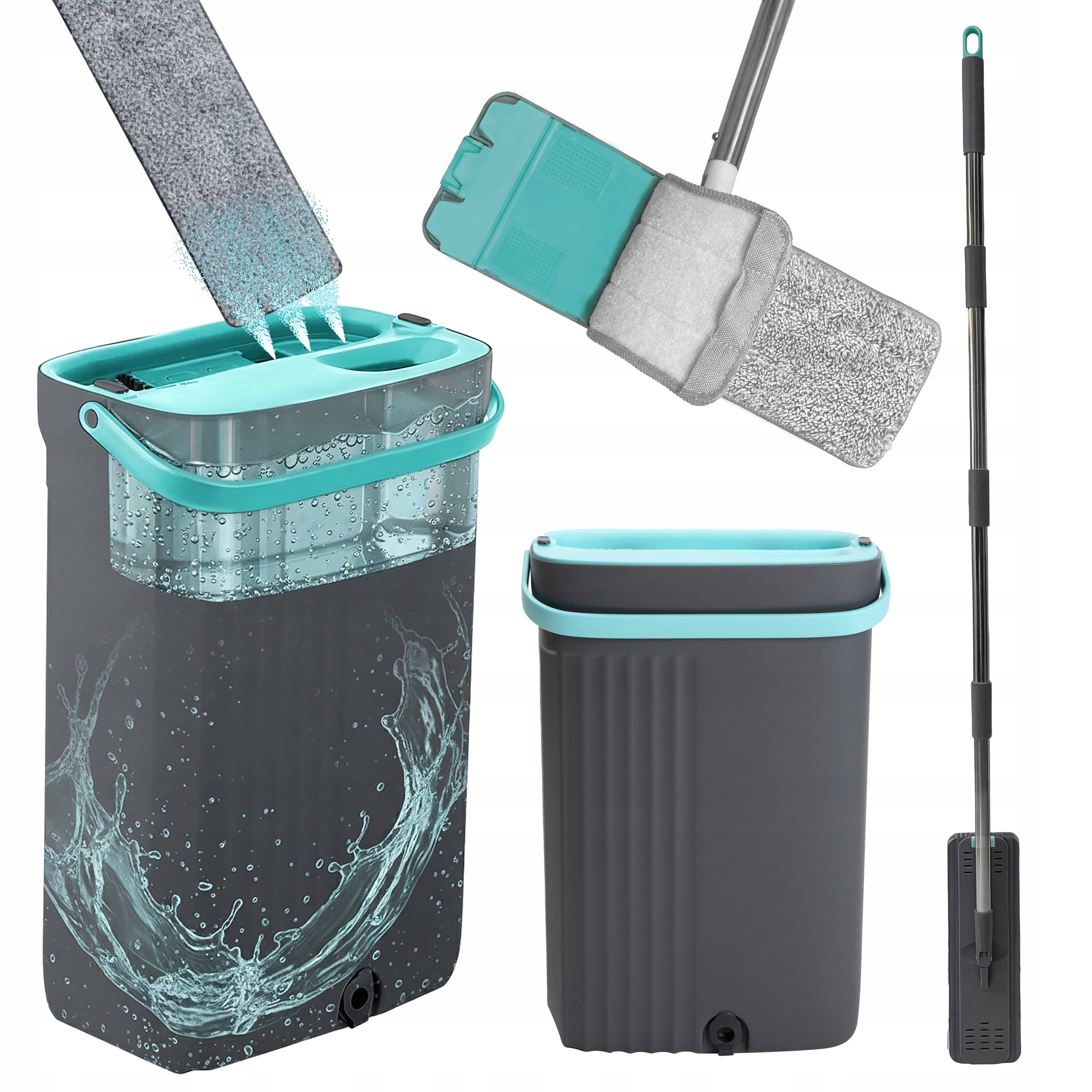 FLAT MOP WITH BUCKET TWO-CHAMBER CLEAN DIRTY WATER MICROFIBER CARTRIDGE