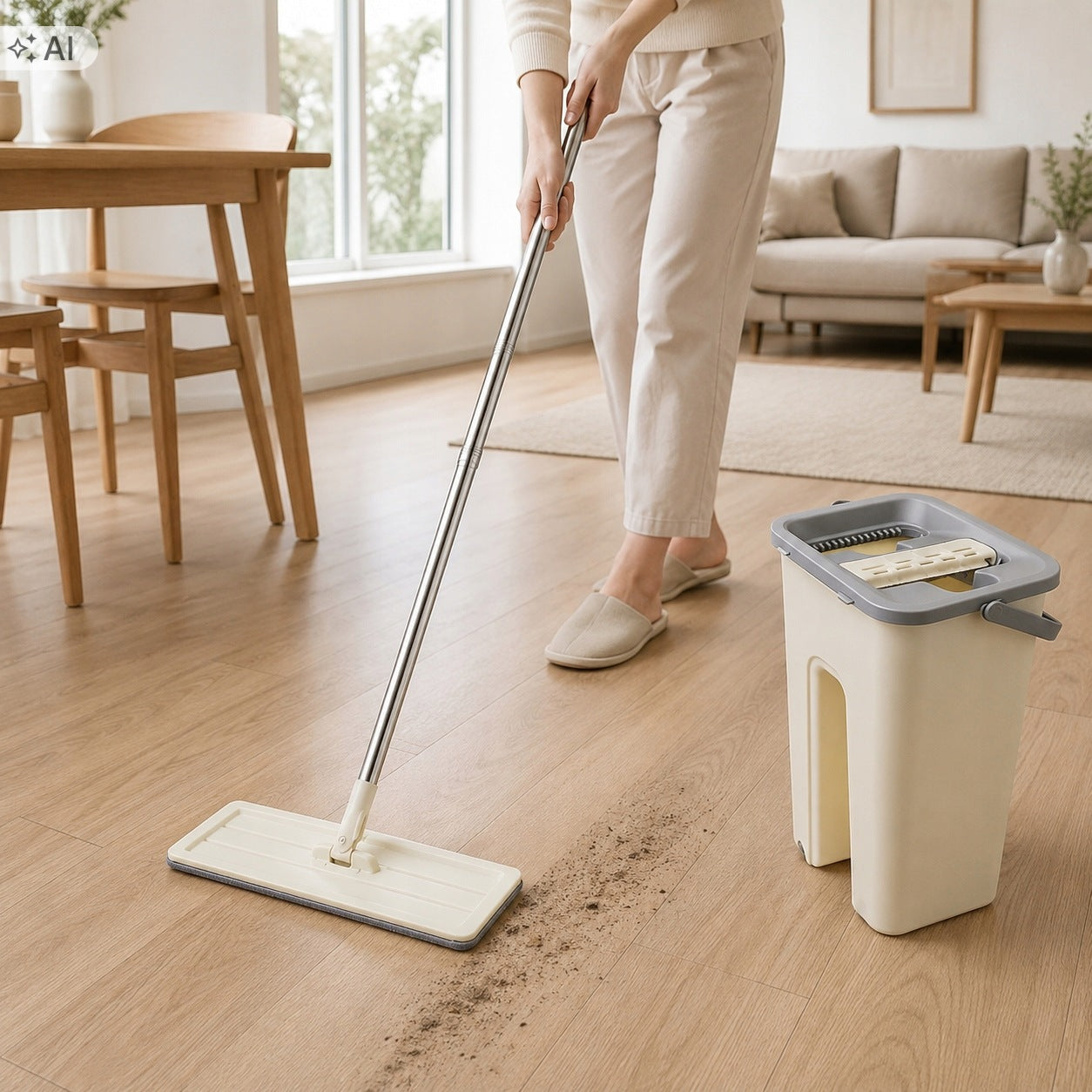 FLAT MOP WITH BUCKET TWO-CHAMBER SQUEEZER TELESCOPIC MICROFIBER 120 CM Manufacturer code MOP PŁASKI Z WIADREM DWUKOMOROWYM