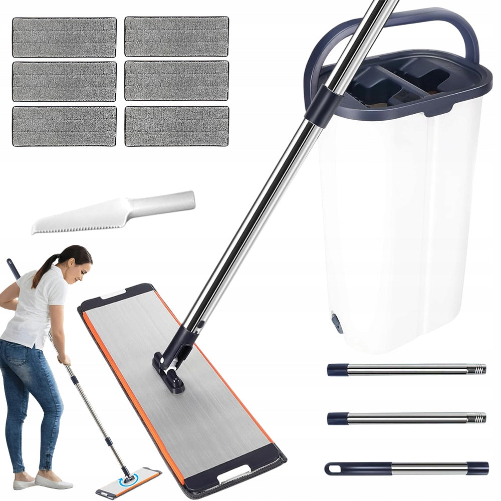 FLAT MOP WITH DOUBLE BOWL BUCKET AND 6 MICROFIBER CLOTHS WHITE SET