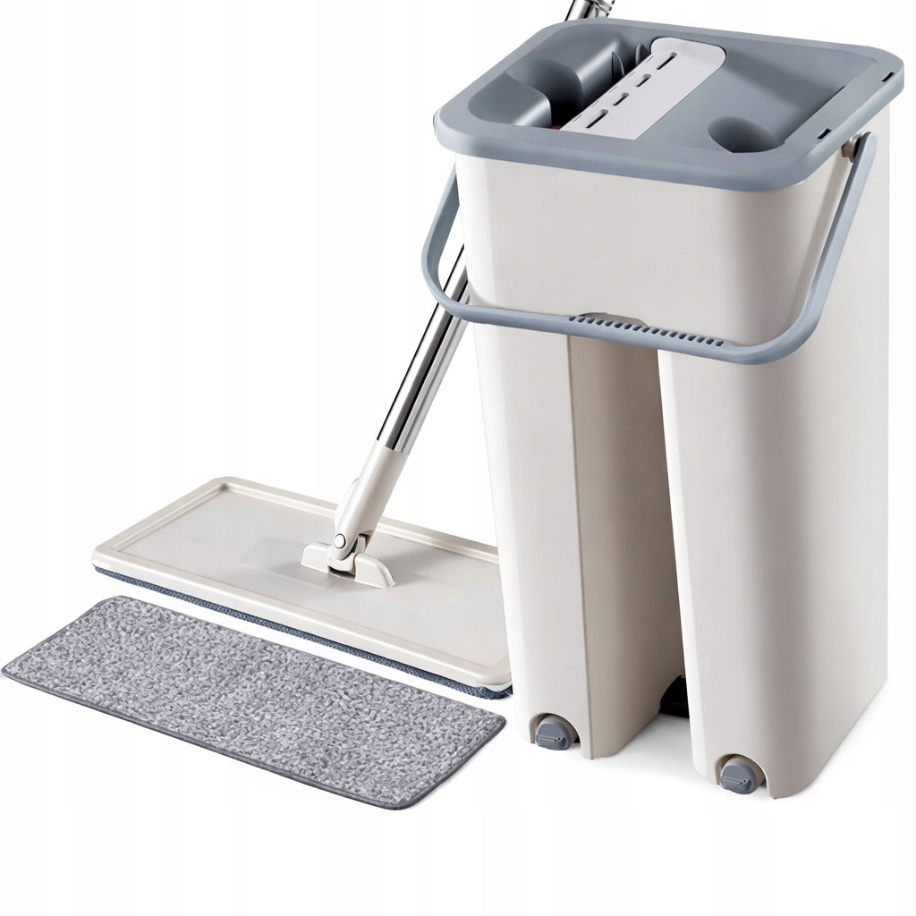 FLAT MOP WITH FLOOR SQUEEZER + TWO-CHAMBER BUCKET + 2 ABSORBENT INSERTS