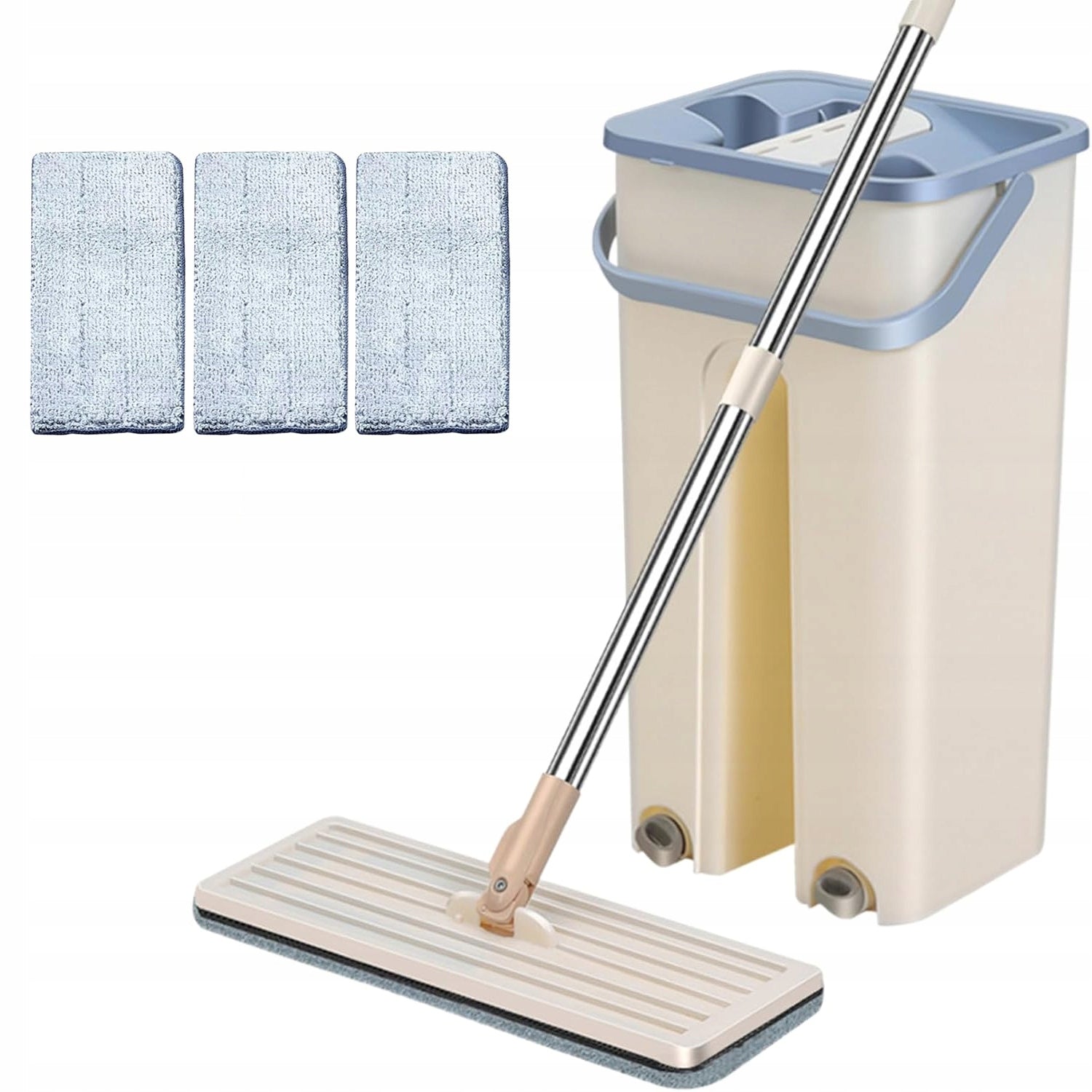 FLAT MOP WITH FLOOR SQUEEZER TWO-CHAMBER BUCKET 3 ABSORBENT CARTRIDGES