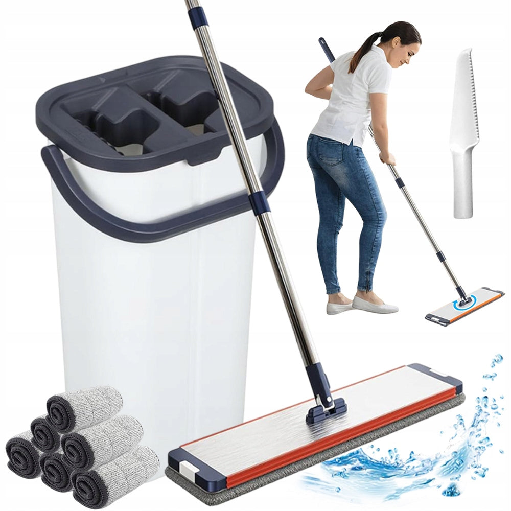 FLAT MOP WITH FLOOR SQUEEZER + TWO-CHAMBER BUCKET + 5 ABSORBENT INSERTS