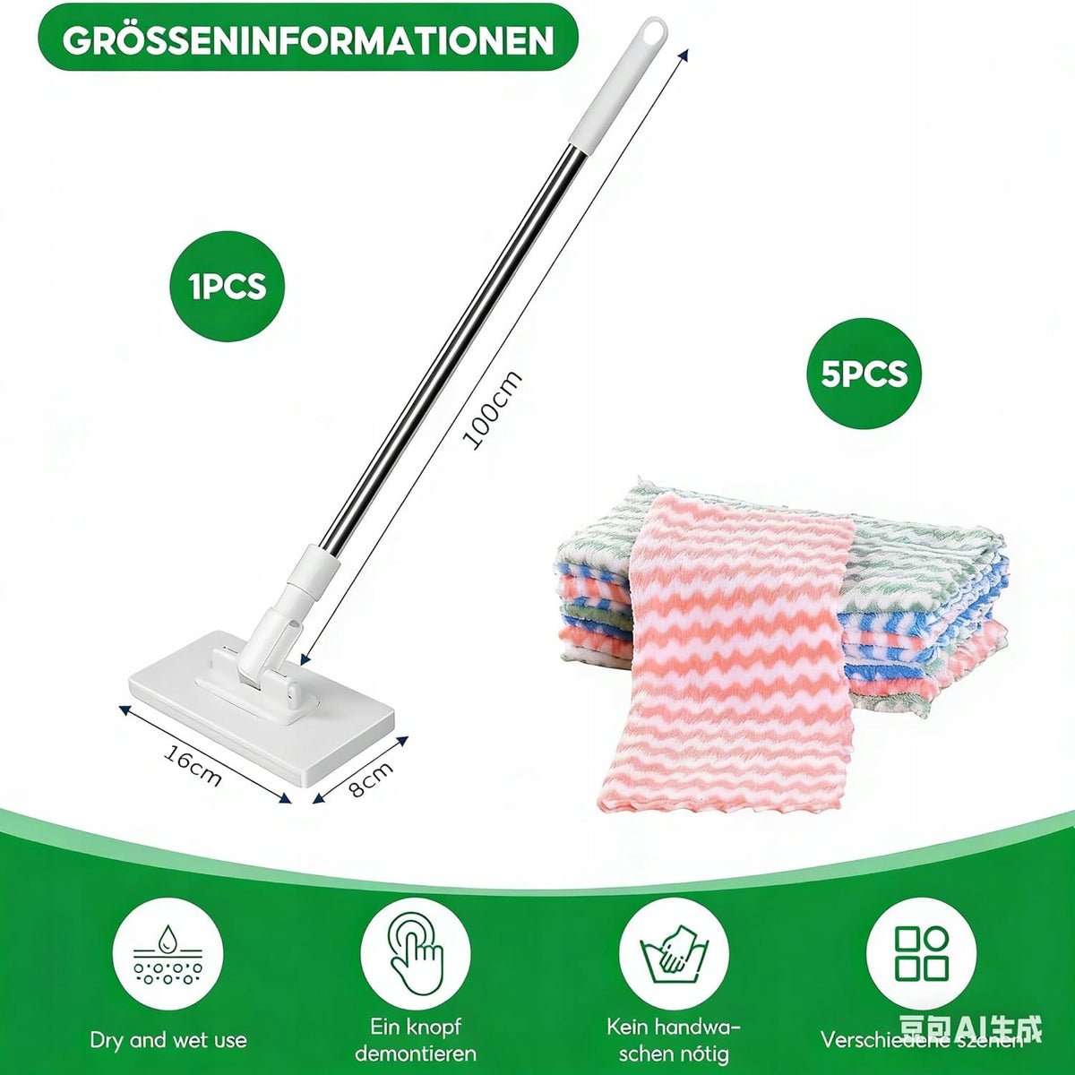 FLAT MOP WITH PRESSURE SYSTEM 5 MICROFIBER CLOTHS WITHOUT WASHING Brand no brand