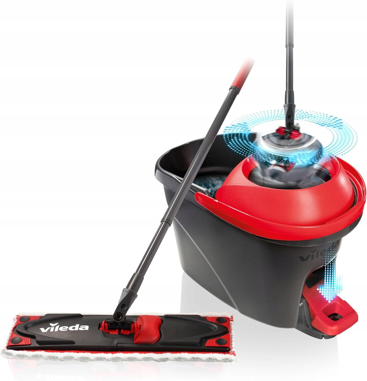 FLAT MOP WITH ROTARY BUCKET TELESCOPIC MICROFIBER EXTRUSION SYSTEM