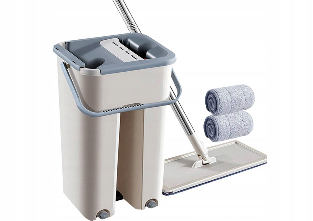FLAT MOP WITH SQUEEZER AND TWO-CHAMBER BUCKET + 2 microfiber cartridges Brand no brand