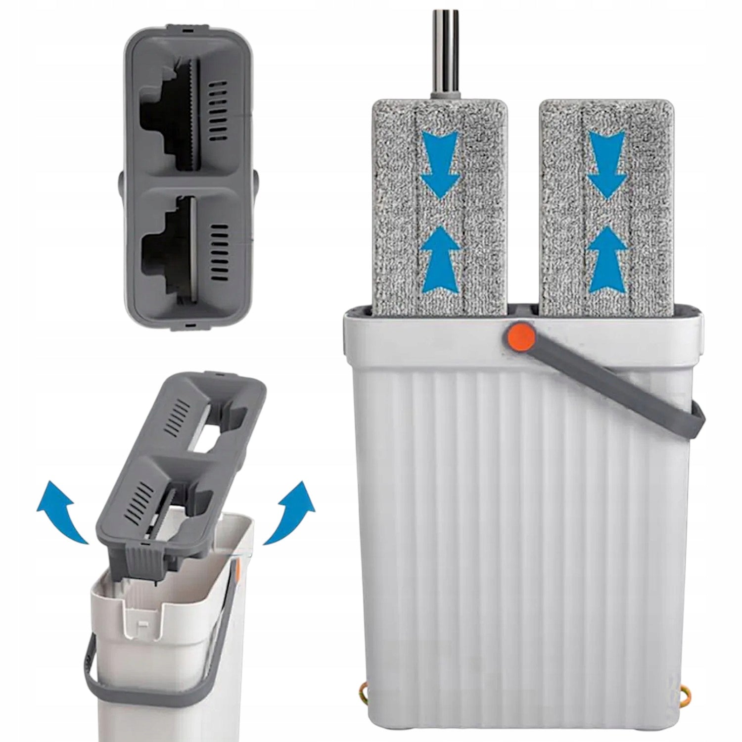 FLAT MOP WITH SQUEEZER BUCKET TWO-CHAMBER 2 MICROFIBER INSERTS FOR PANELS P
