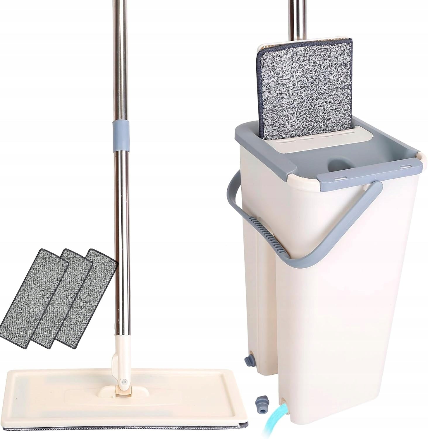 FLAT MOP WITH SQUEEZER BUCKET TWO-CHAMBER 3 MICROFIBER INSERTS FOR PANELS
