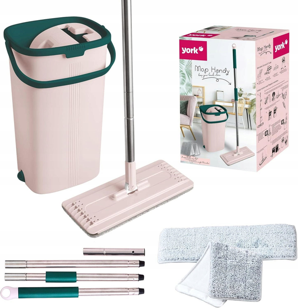 FLAT MOP WITH TWO-CHAMBER BUCKET TELESCOPIC EXTRUSION SYSTEM 120CM