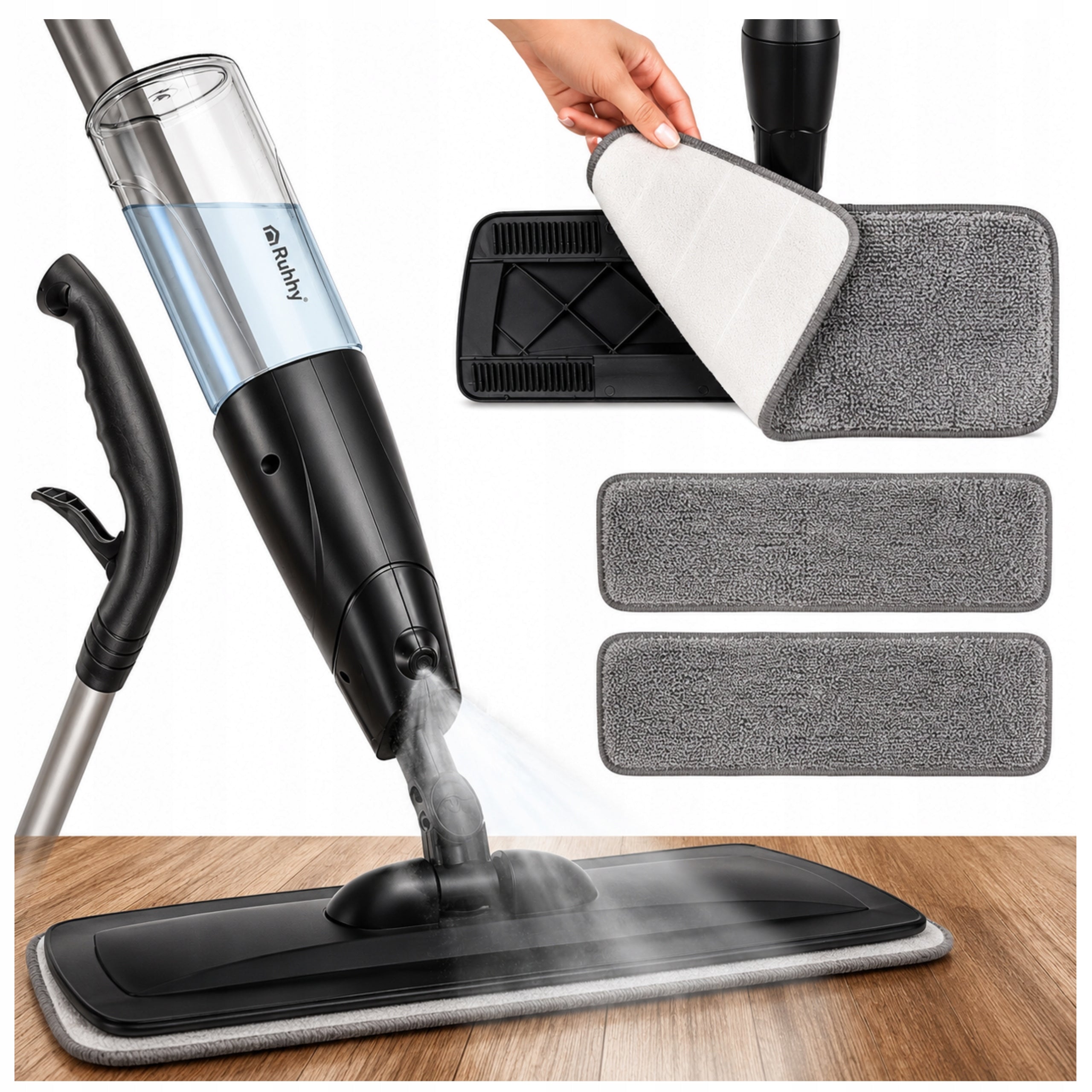 FLAT MOP WITH WASHER FOR FLOOR PANELS 600 ML 2x MICROFIBER CARTRIDGE