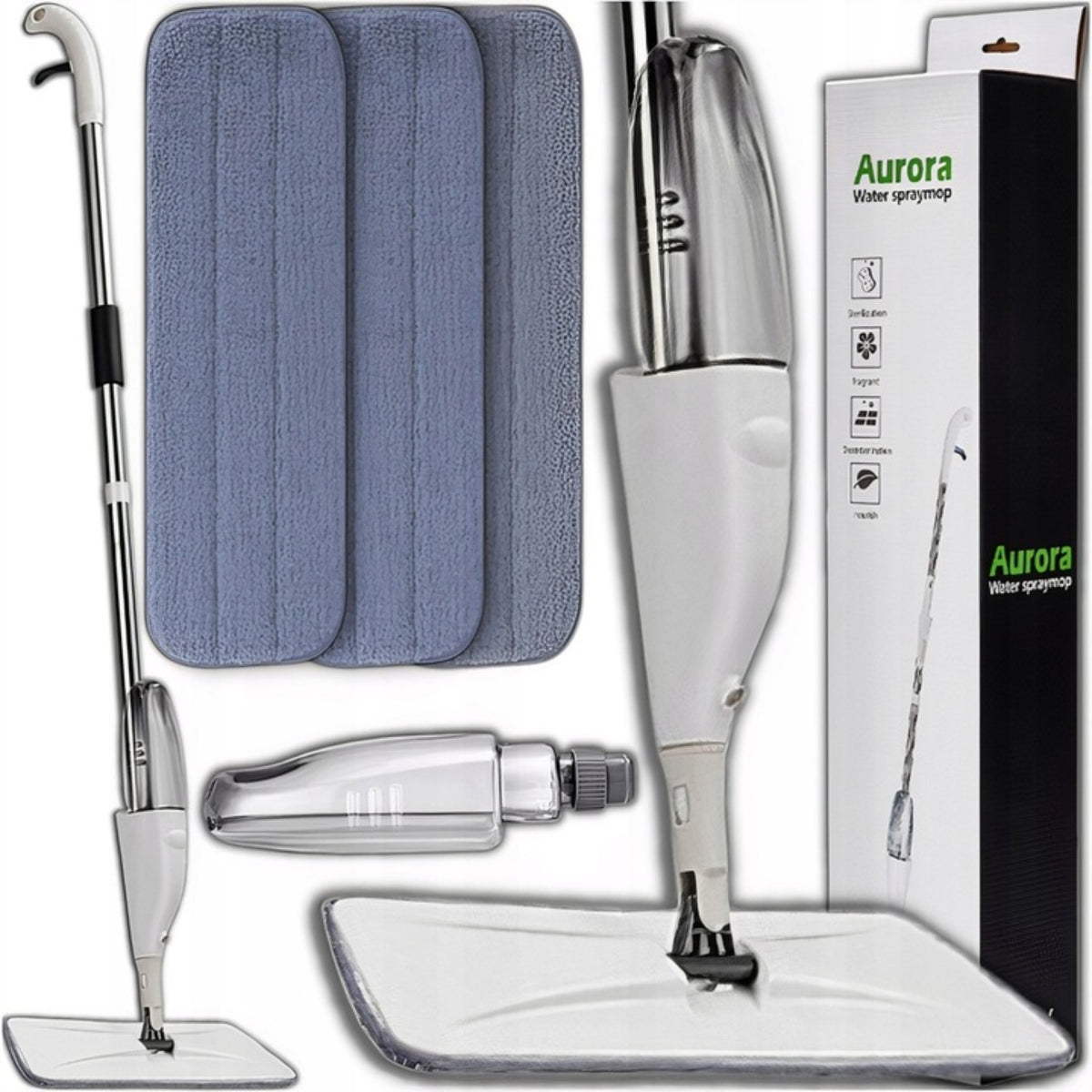 FLAT MOP WITH WASHER LONG 125cm 350ml + 3 MICROFIBER SPRAY CARTRIDGES Packaging status original