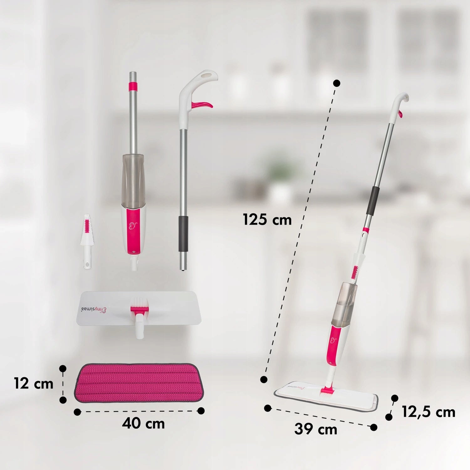FLAT MOP WITH WASHER SET MICROFIBER COVER PINK Brand MySimaa