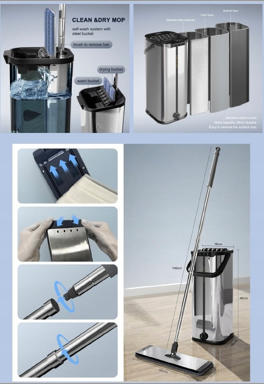 FLAT MOP and STAINLESS STEEL BUCKET - SUPER WATER DRAINAGE SYSTEM! EAN (GTIN) 6974741220062