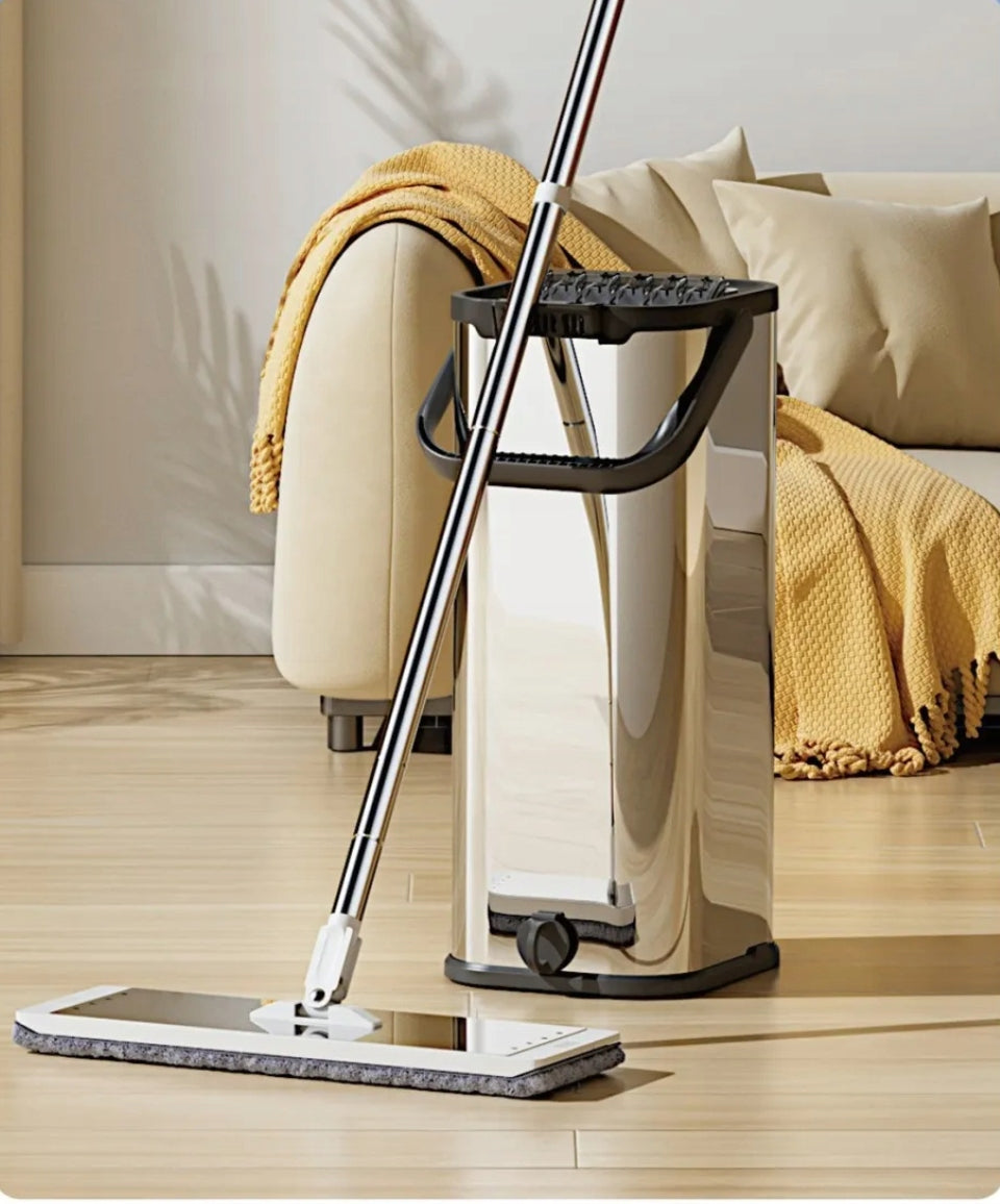 FLAT MOP and STAINLESS STEEL BUCKET - SUPER WATER DRAINAGE SYSTEM!