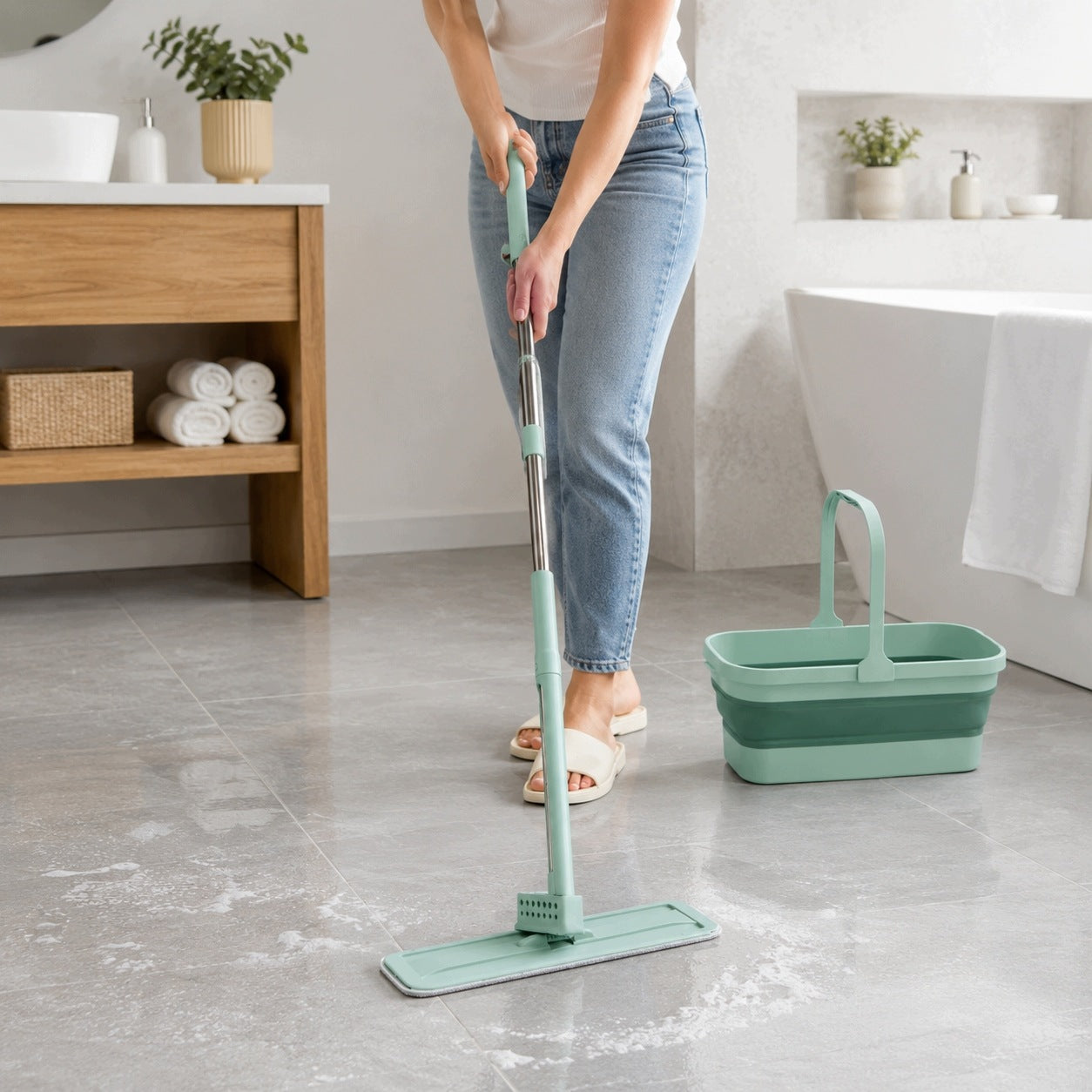 FLAT ROTARY MOP WITH BUCKET FOLDING BUCKET MICROFIBER SQUEEZER 142cm Packaging status original