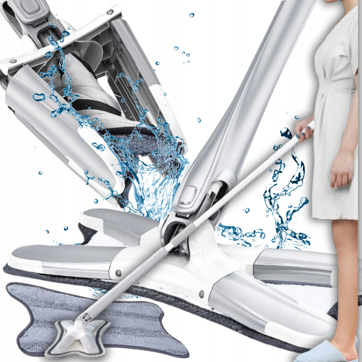 FLAT ROTARY MOP WITH FLOOR CLEANER CARTRIDGE MICROFIBER ROTATION